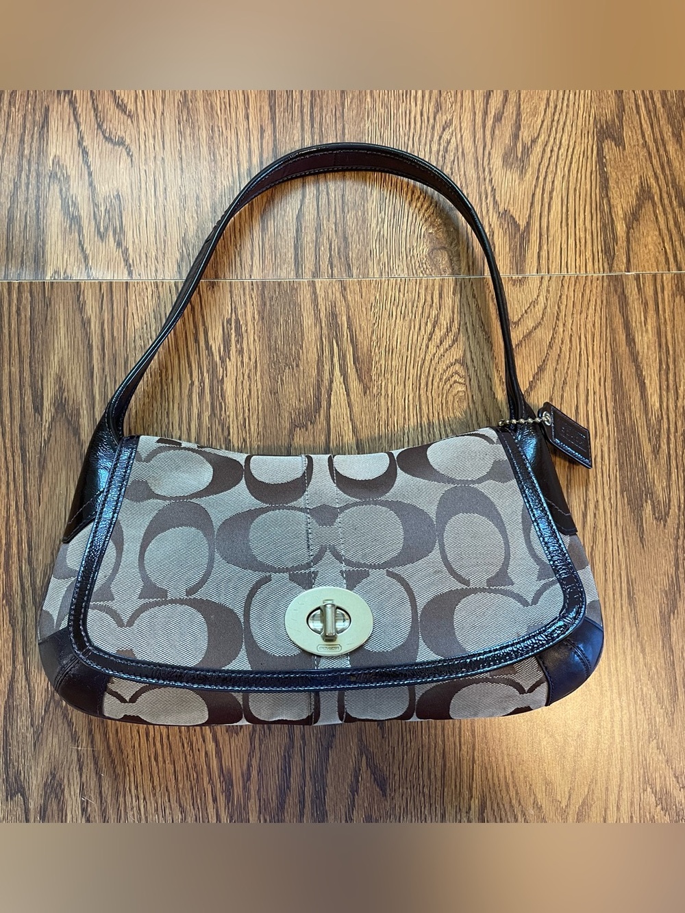 Vintage Coach Ergo Flap Shoulder Bag Signature Canvas Turn Lock 11602 Y2K